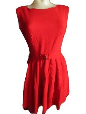 sz 4 True Vintage Dress Carol Brent Red Sleeveless Belted Back Zipper 1960's